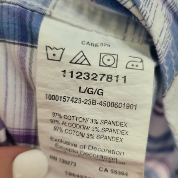🌿Wrangler 20X Competition Mens Lavender/Blue/White Plaid Pearl Snap Shirt - Picture 5 of 9